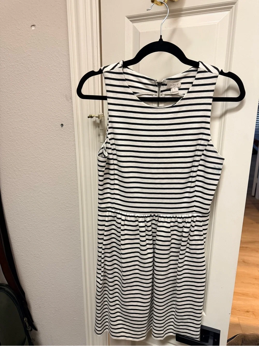J. Crew White and Black Striped Sleeveless Mini Dress